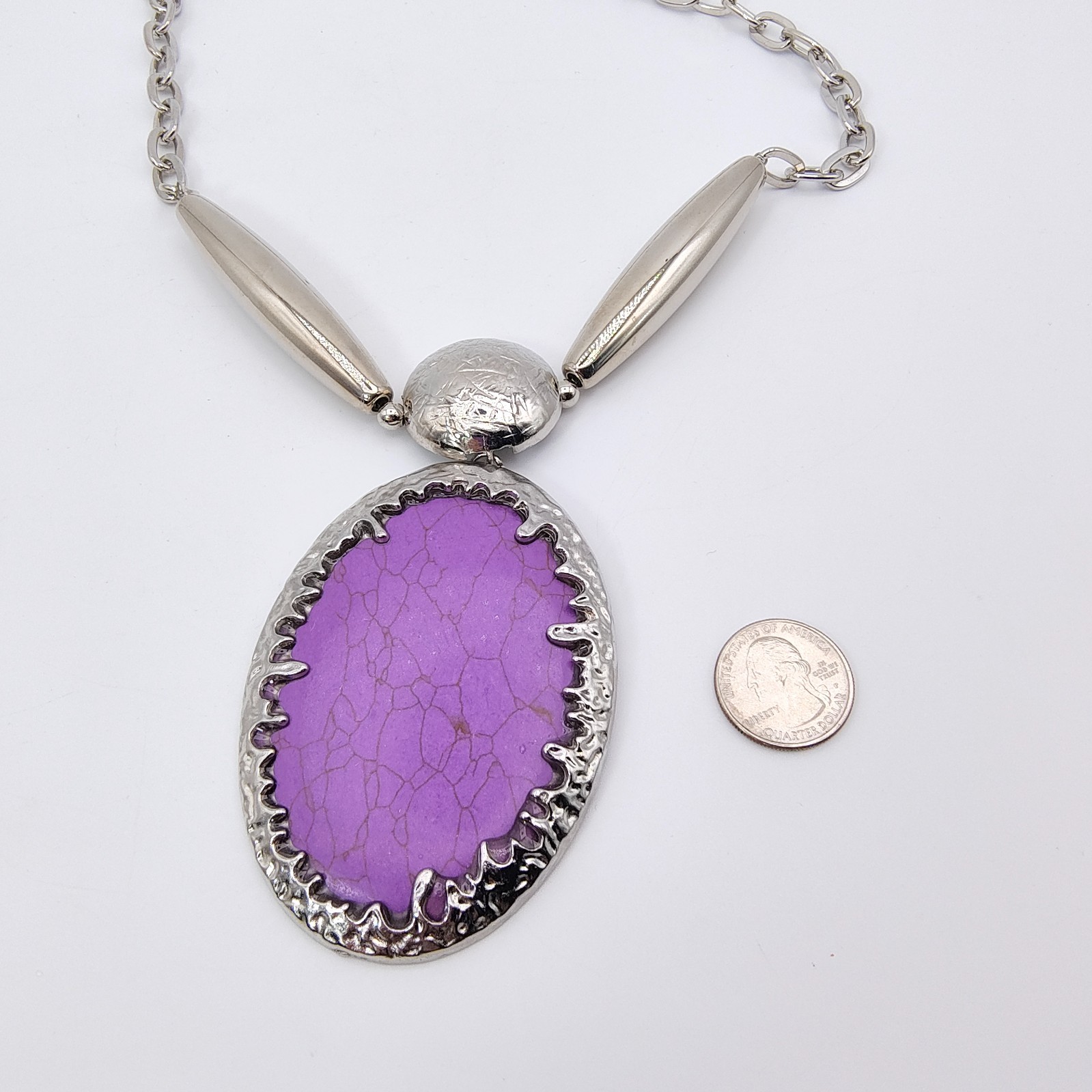 Marbled Purple Pendant Statement Necklace Silver Tone Whimsigoth Fairycore