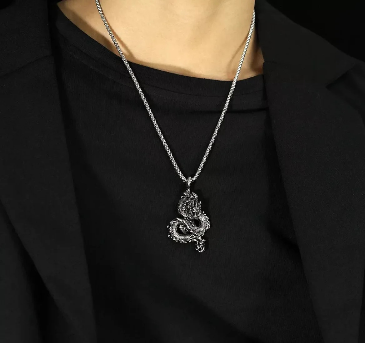 Fashion Chinese Dragon Pendant Chain Stainless Steel Domineering Loong Necklaces