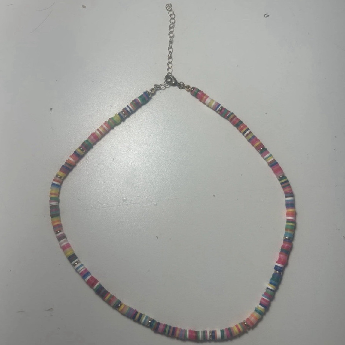 Multicolor Plastic Heishi Beaded Choker Necklace Adjustable Lobster Clasp