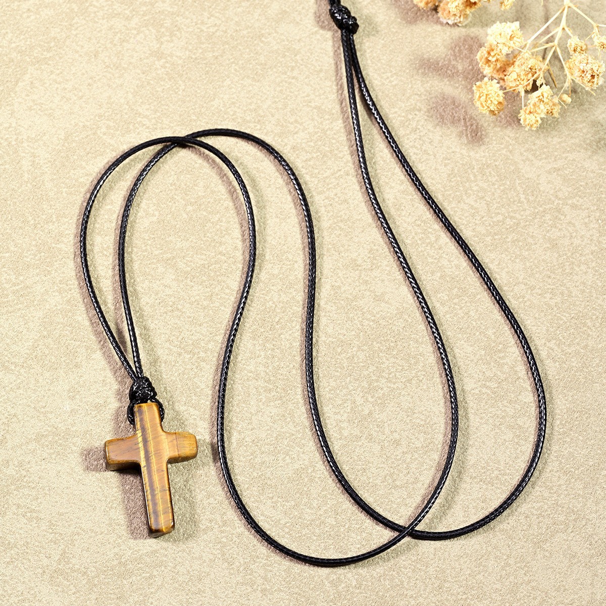 Brown Premium Tiger Eye Cross Pendant Religious Prayer Healing Unisex Necklace