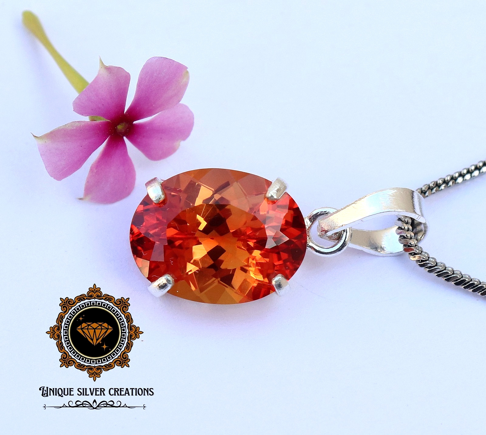 Natural Padparadscha Sapphire 925 Silver Pendant Certified Oval Loose Gemstone