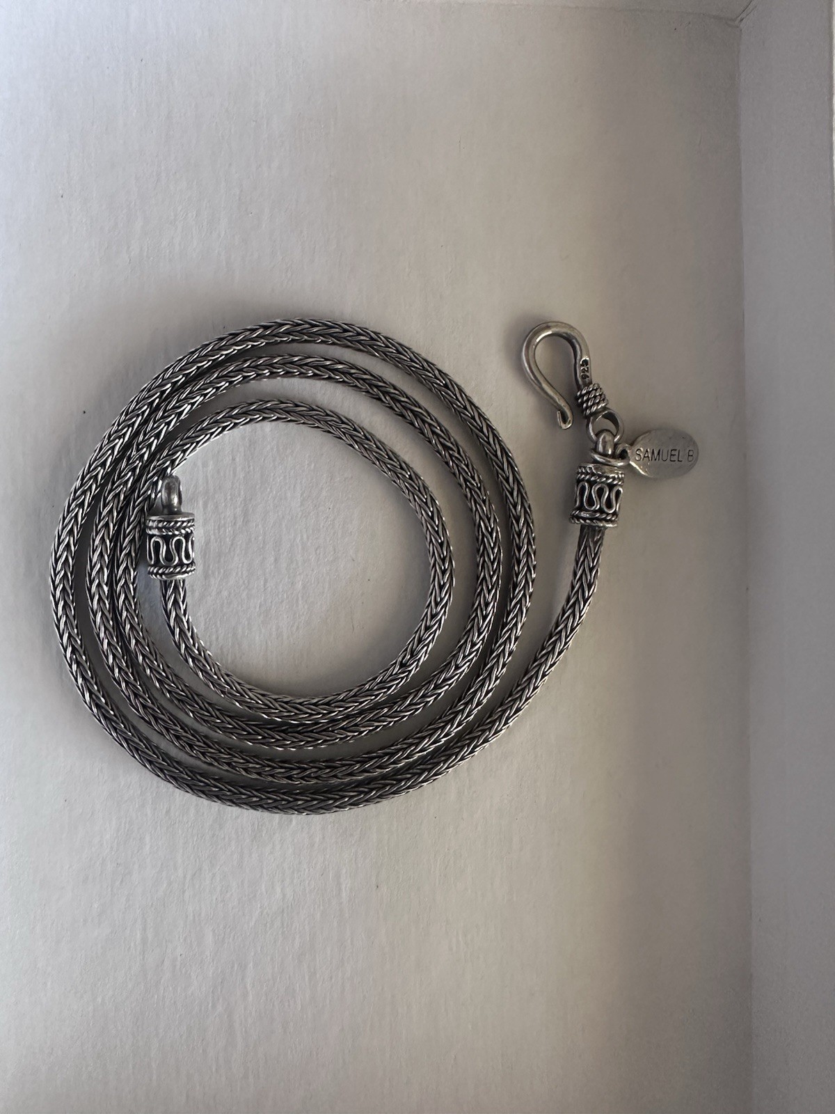 Samuel B Signed 925 Sterling Silver Spiga/Wheat Chain Necklace Hook Clasp