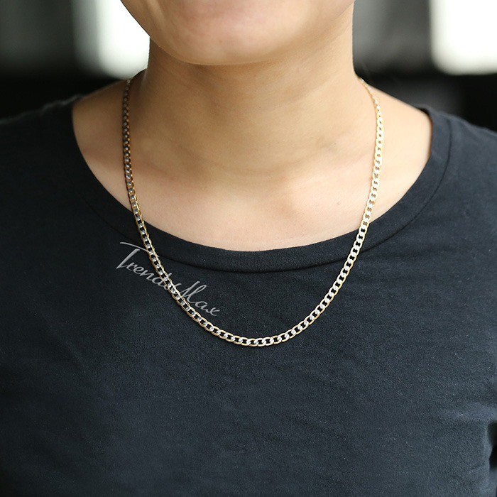 4mm 18-30″ Diamond-Cut Curb Cuban Link Gold Plated Chain Necklace Men Women Gift