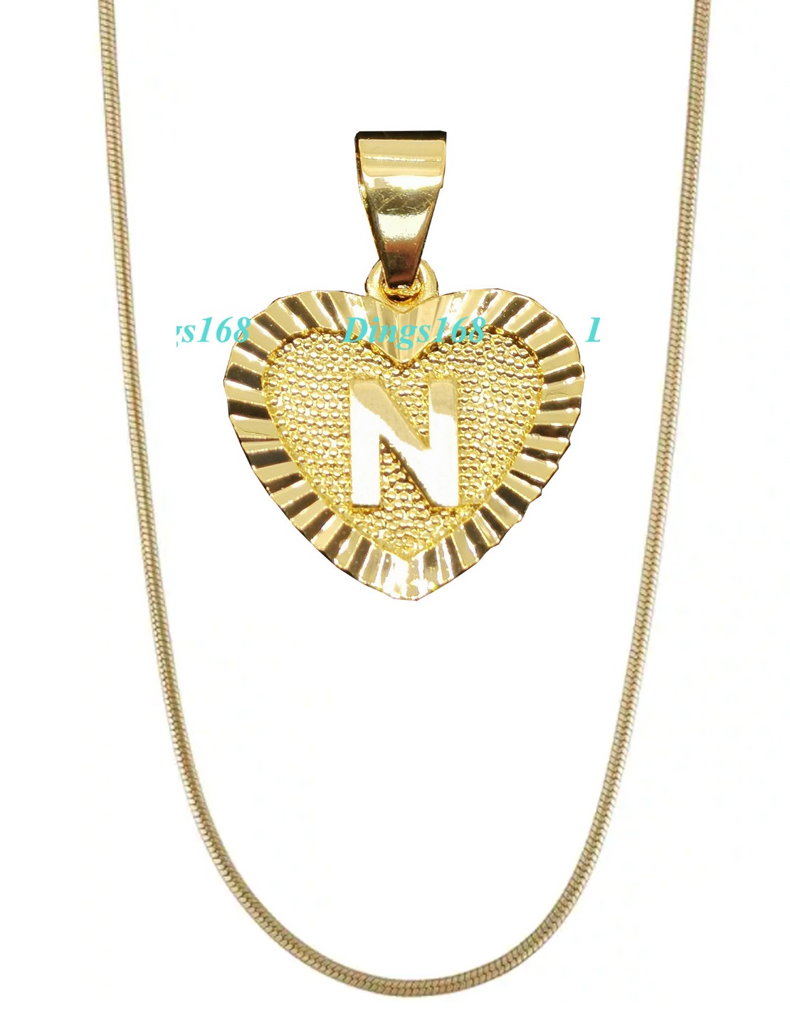 Solid 18K Yellow Gold Filled Tarnish-Resist Letter “N” Heart Pendant + Necklace