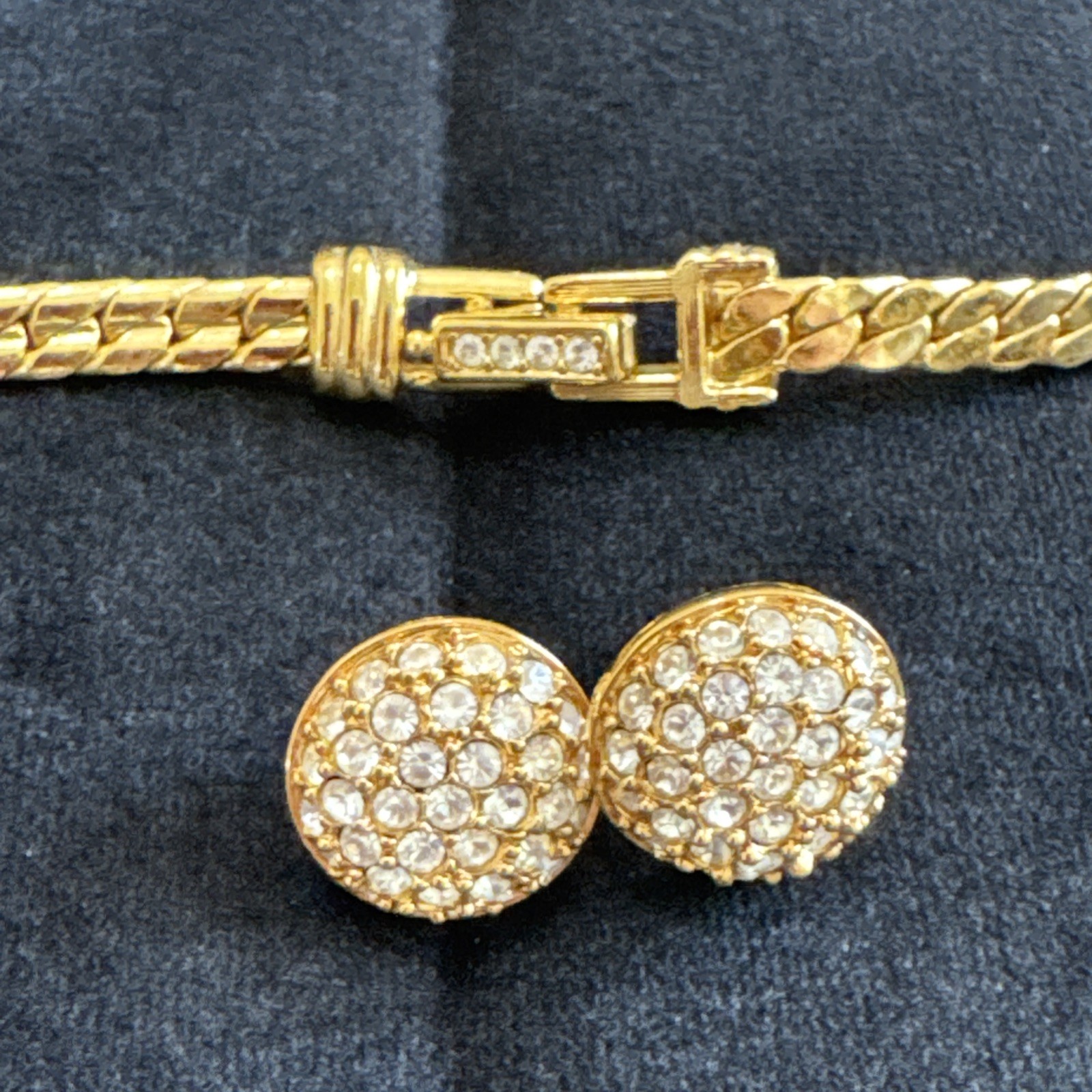 Vtg Swarovski FREE SHIP Signed SA Crystals Gold Tone Choker Necklace Earrings!!