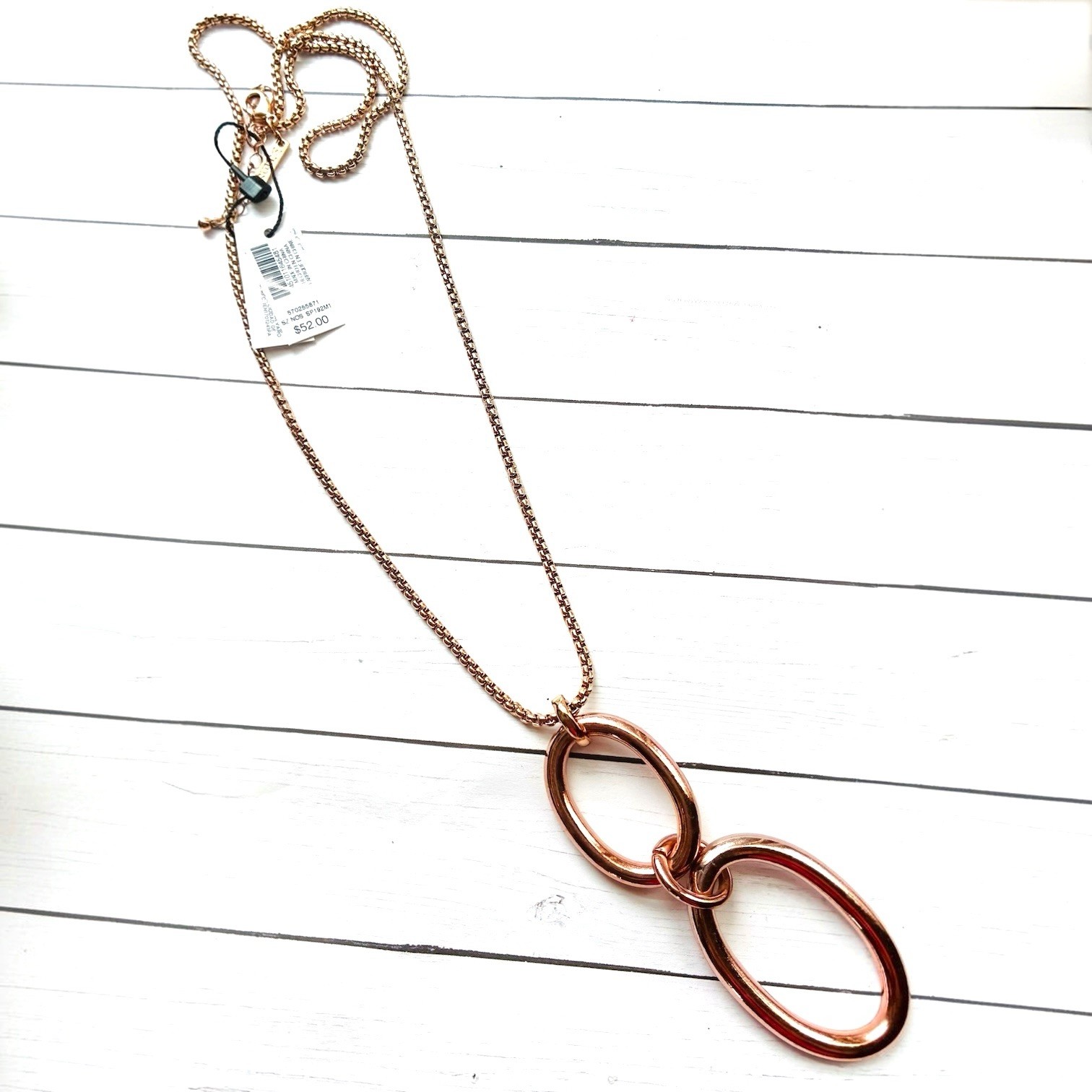 NEW NWT White House Black Market WHBM Rose Gold Long Oval Link Necklace $52 Tag