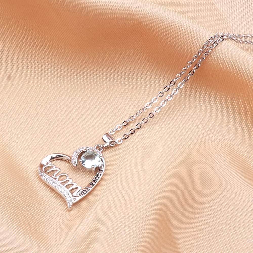 Dazzling ‘I Love You Mom’ Heart Pendant Necklace – Perfect for Special Occasions