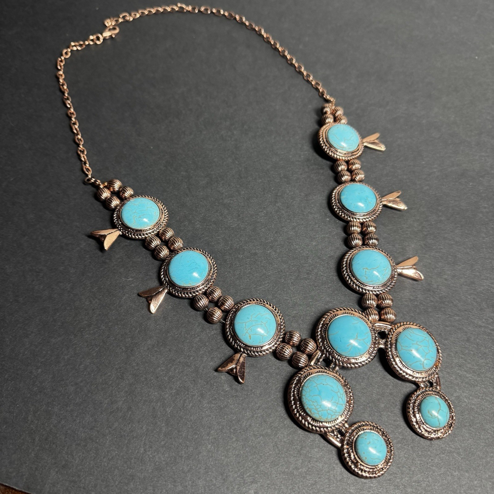 Southern Fried Chicz Costume Copper and Stone Squash Blossom Necklace 18-26 Inch