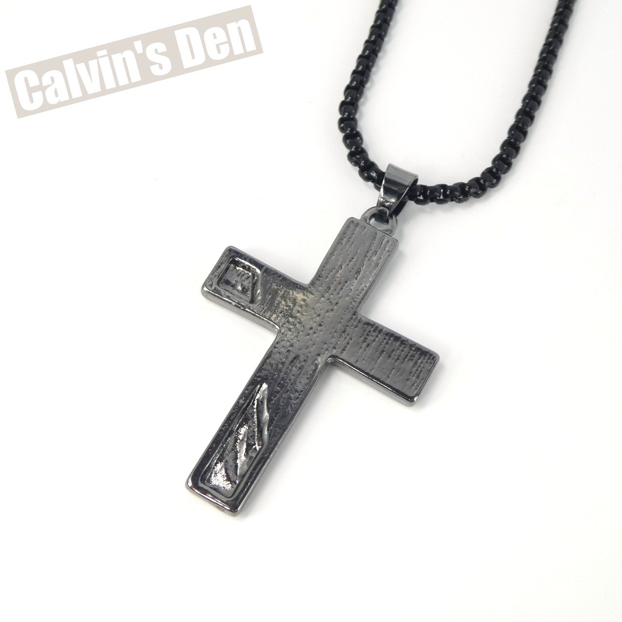 Turquoise Chip Inlay Cross Pendant Necklace Stripe Design Man Gift Modern