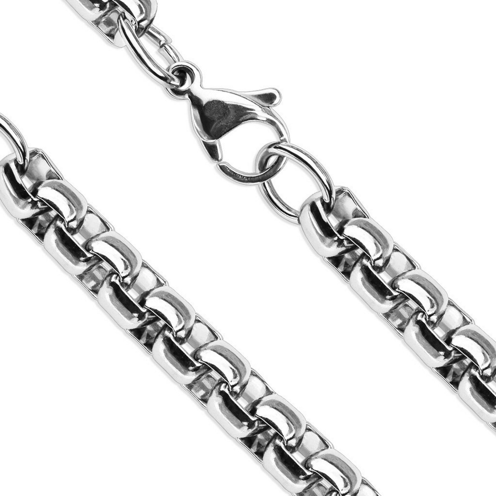 Round Box Necklace Silver Stainless Steel 5mm Rolo Chain 15-20-Inch