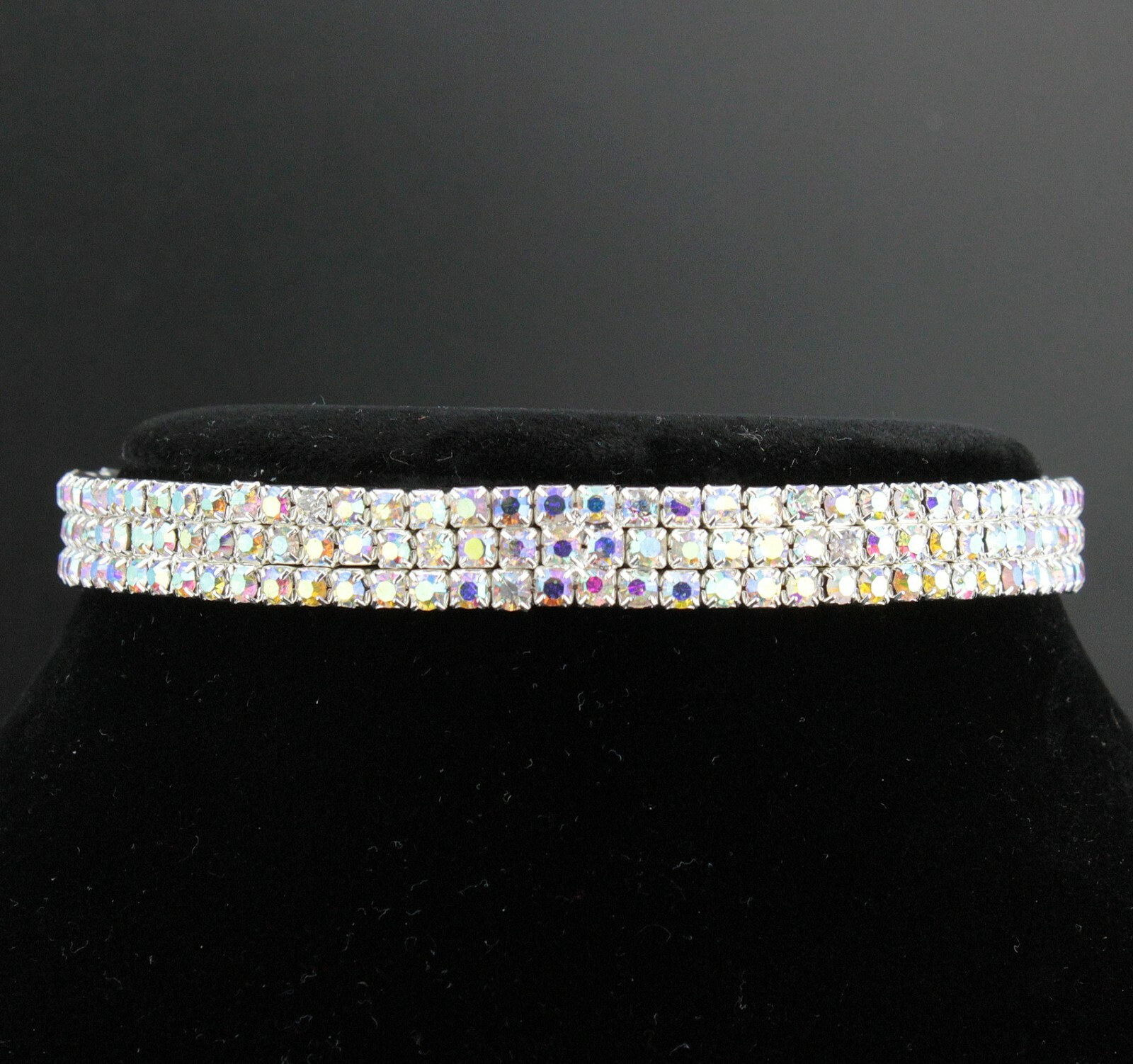 3-Row White AB Austrian Rhinestone Crystal Choker Necklace Party Silver N175AB