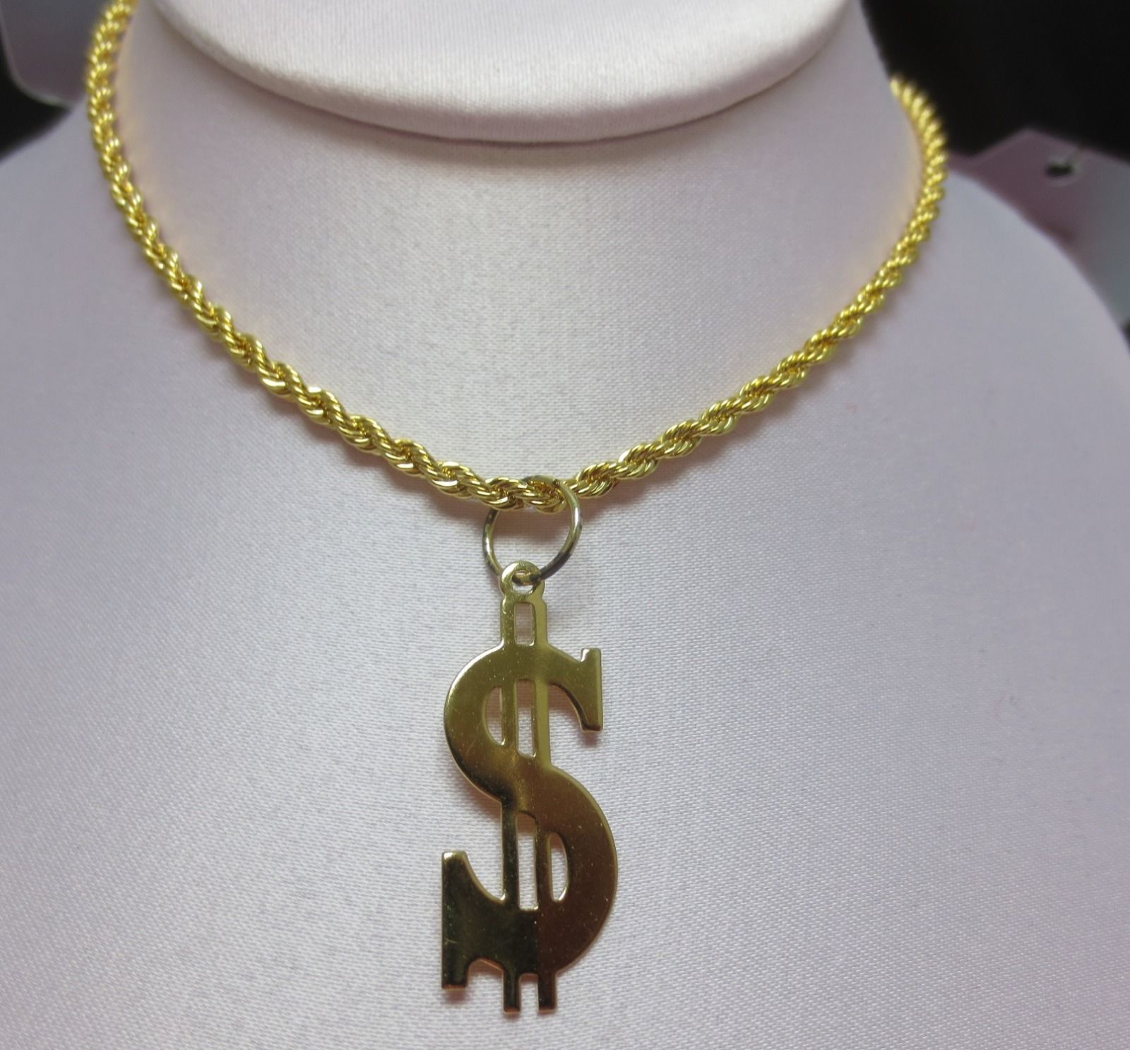 24 INCH 14 KT GOLD PLATED 3 MM ROPE WITH A $ DOLLAR SIGN PENDANT NECKLACE
