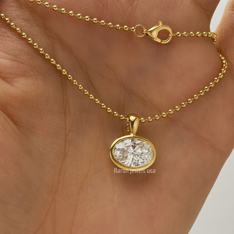 Oval Cut Simulated Diamond Women’s Pendant 14K Yellow Gold Plated Without Chain