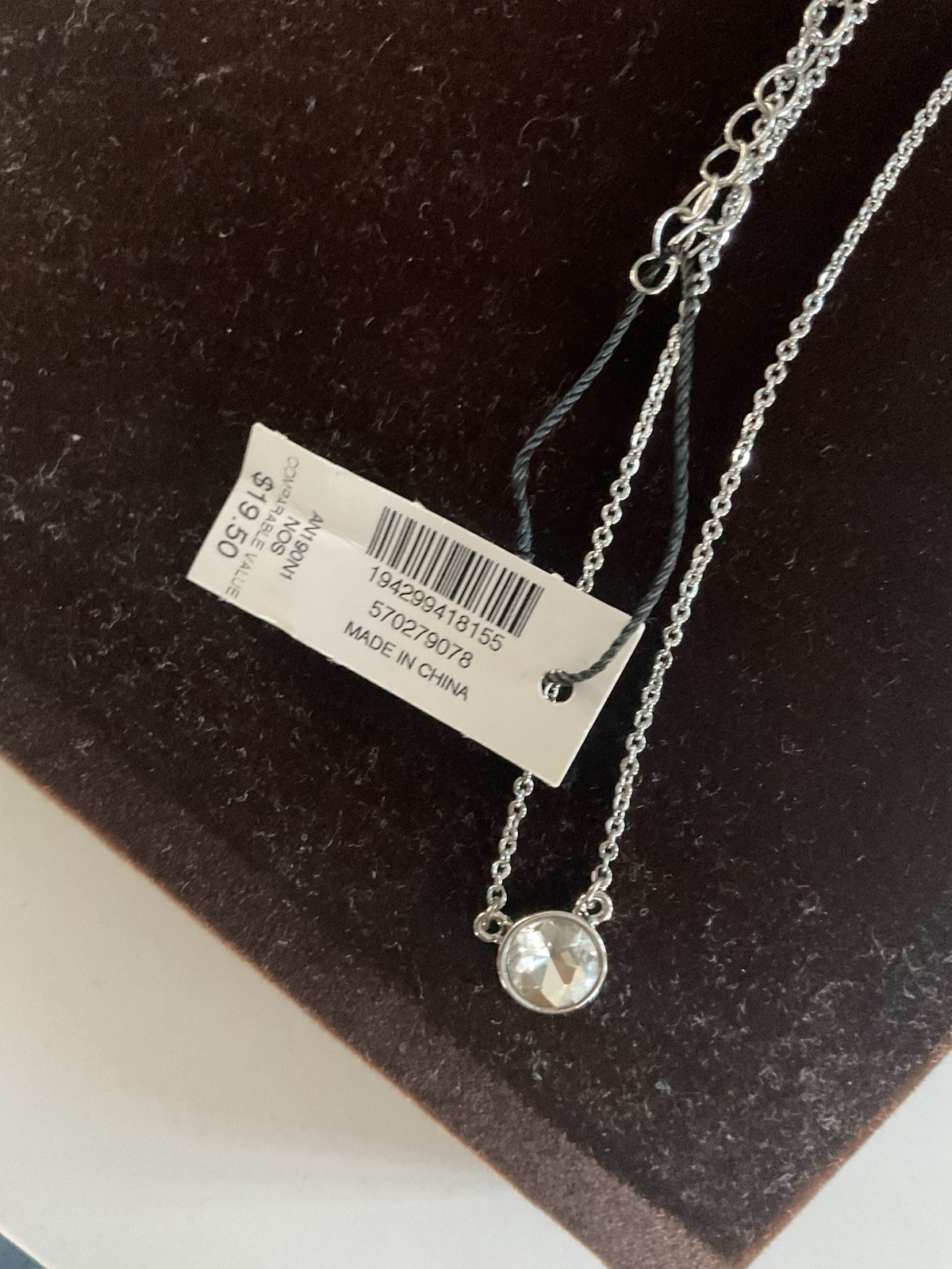 White House Black Market Silver-Tone Cable Chain Round Crystal Pendant Necklace