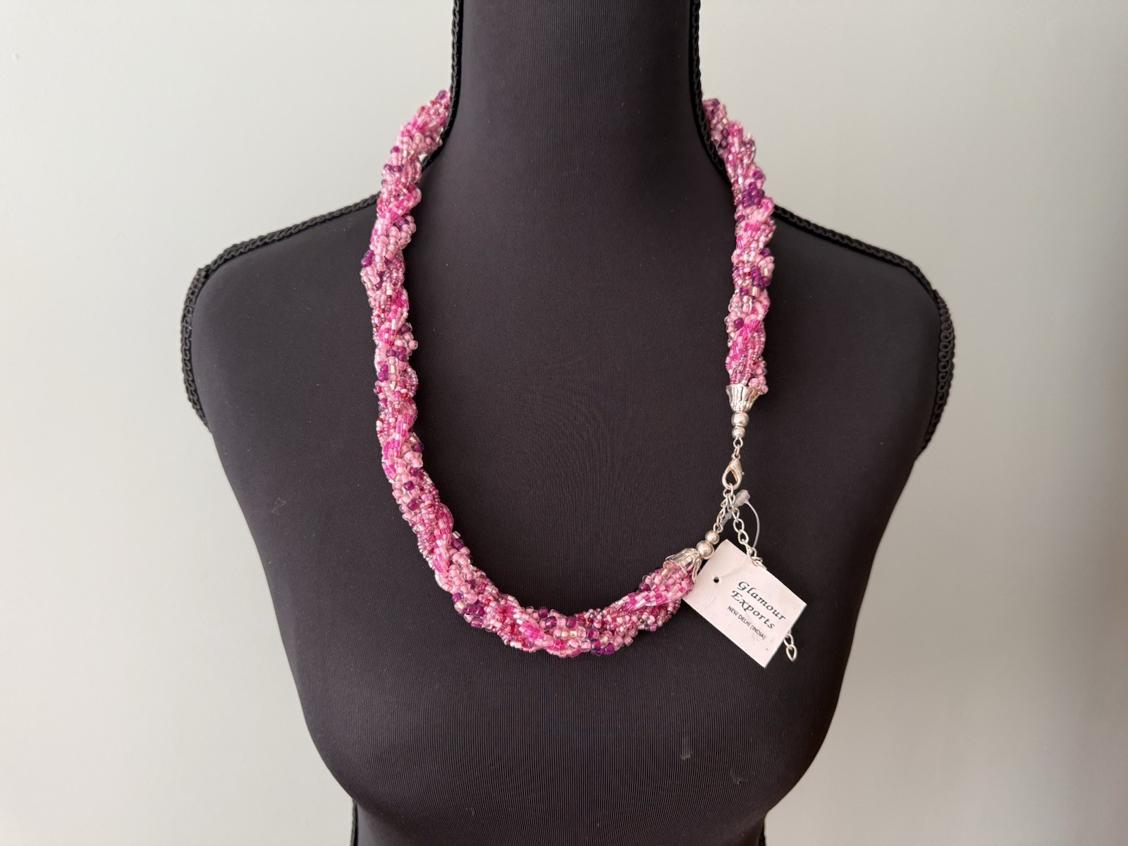 Glamour Exports Multi Stand Beaded Necklace violet/ Silver Tone 24”length $29.99