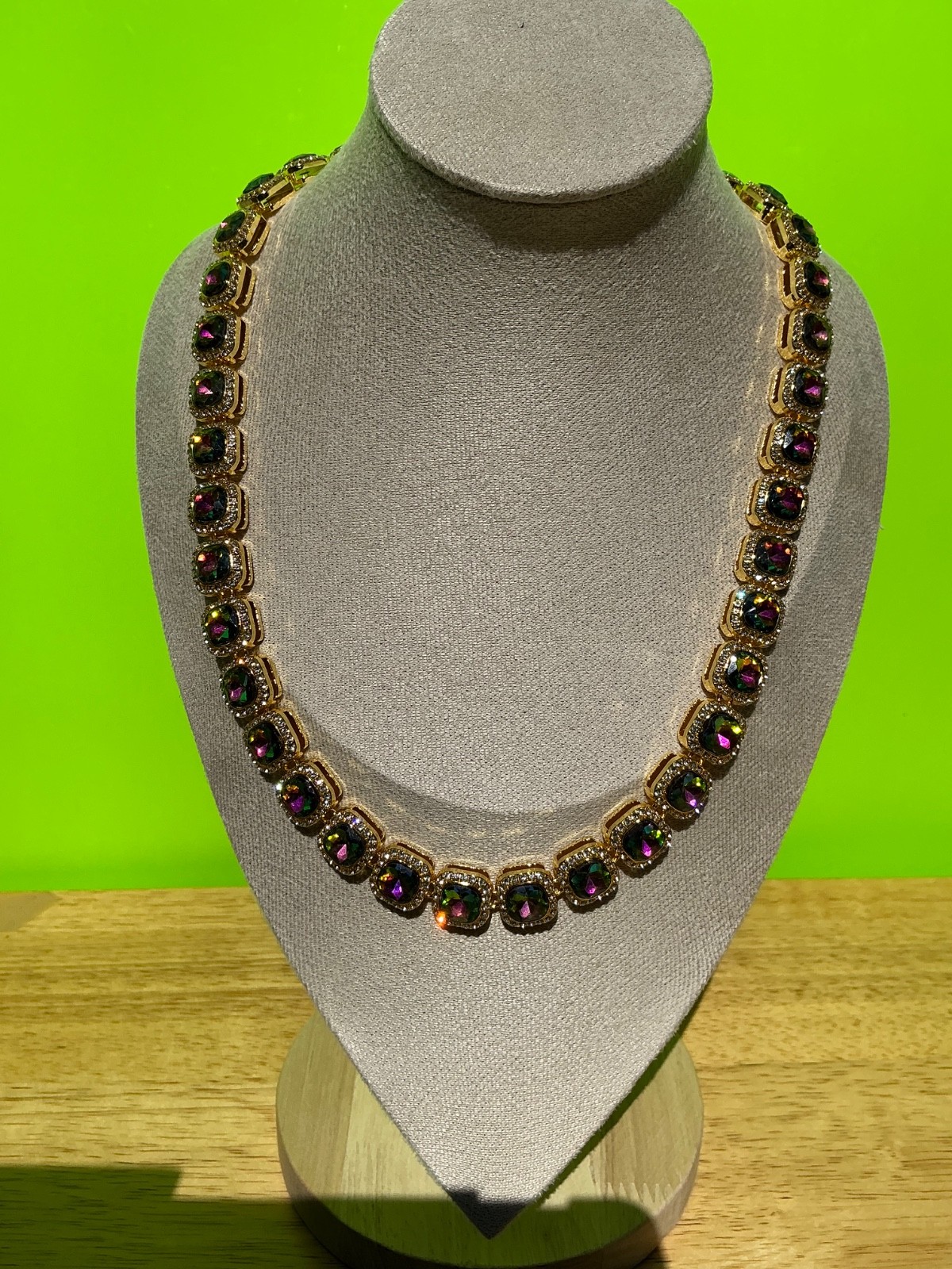 New Multi Color CZ Necklace 18 Inches Cubic Zirconia Chain Unisex Colorful