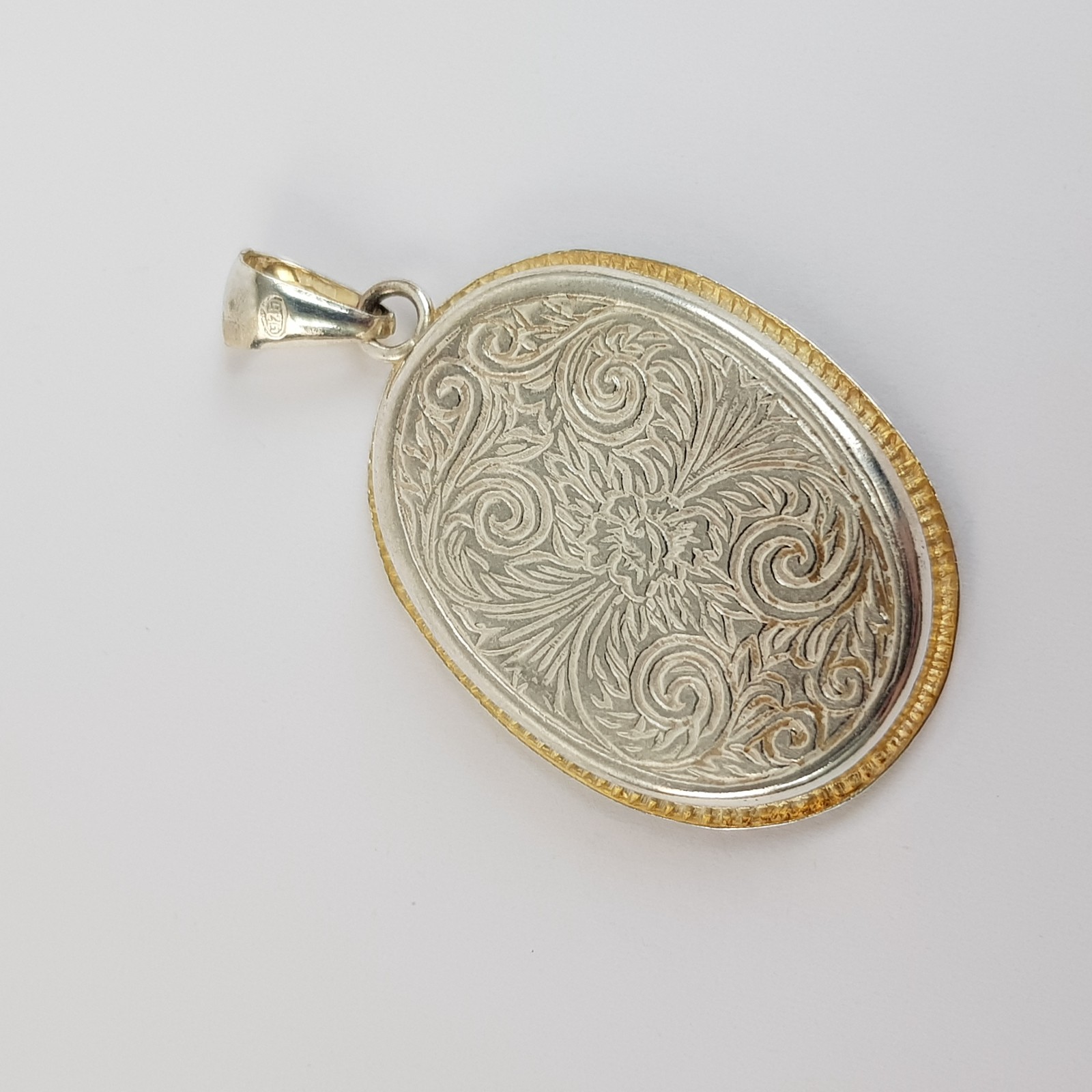 Floral Micro Mosaic Oval Pendant 3.5cm Sterling Silver 925 Black