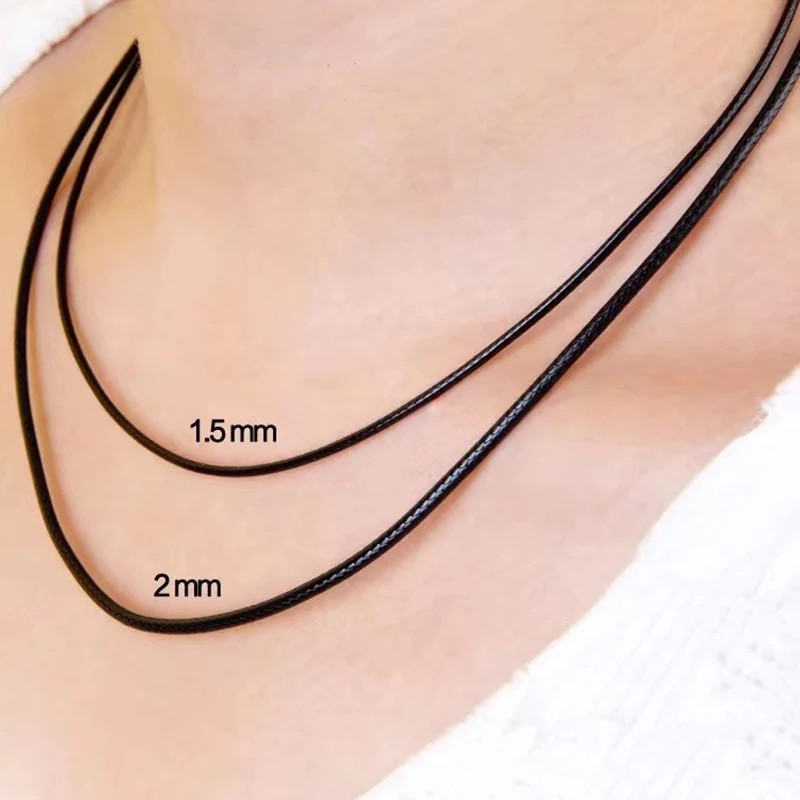 Black Waxed Leather Cord Necklace Braided Choker Chain with Stainless Steel Clas