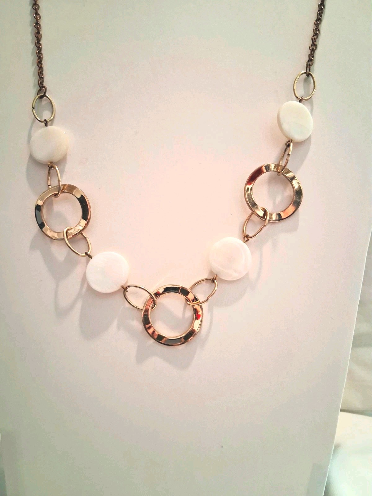 White/Gold Tone Resin & Metal Cable Chain Necklace, Adjustable