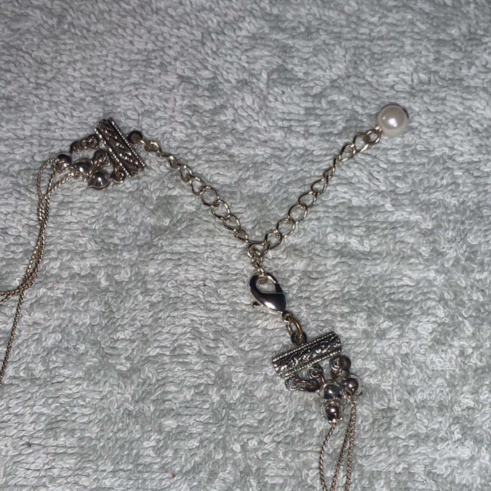 VTG Necklace Layered Beaded White Gray Round Adjustable Fashion