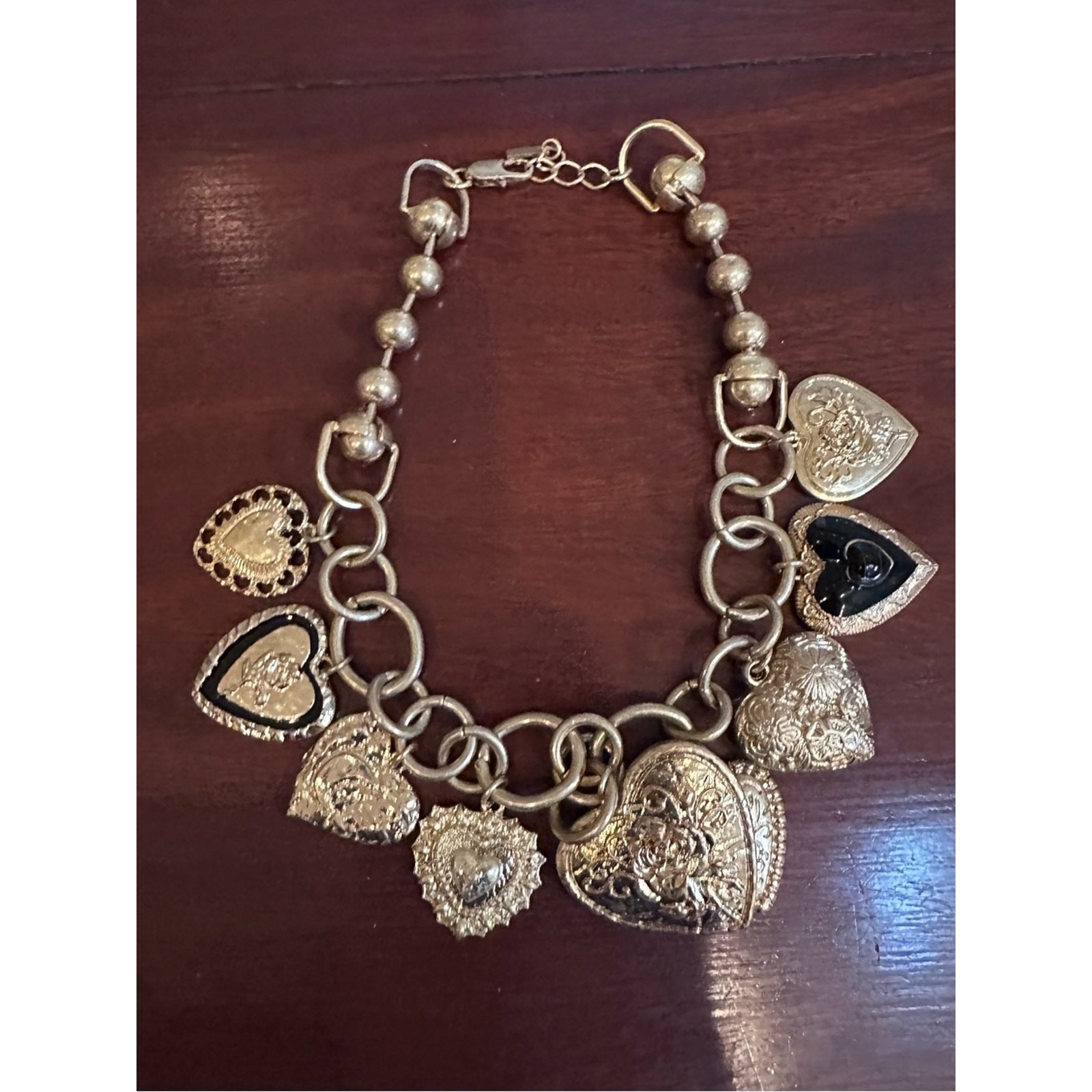 Zara Golden Heart Charms Metal Links Necklace Statement Jewelry Gold Maximalism