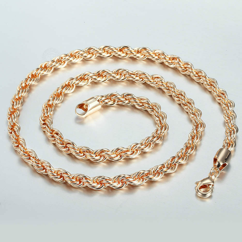 5/6/7mm 585 Rose Gold Twisted Rope Link Chain Necklace for Women Men Unisex