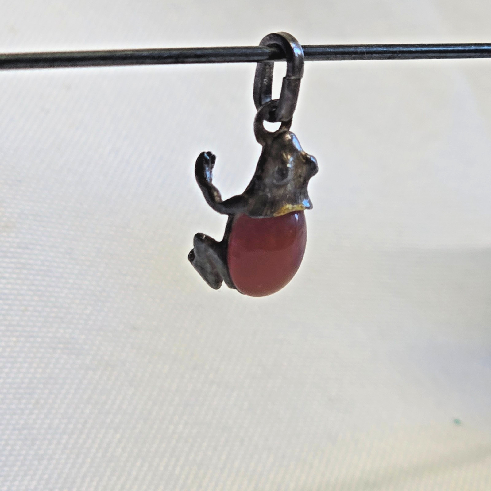 Sterling Silver Frog Pendant 2.44g Fine Jewelry Amber Look Stone Charm *READ*