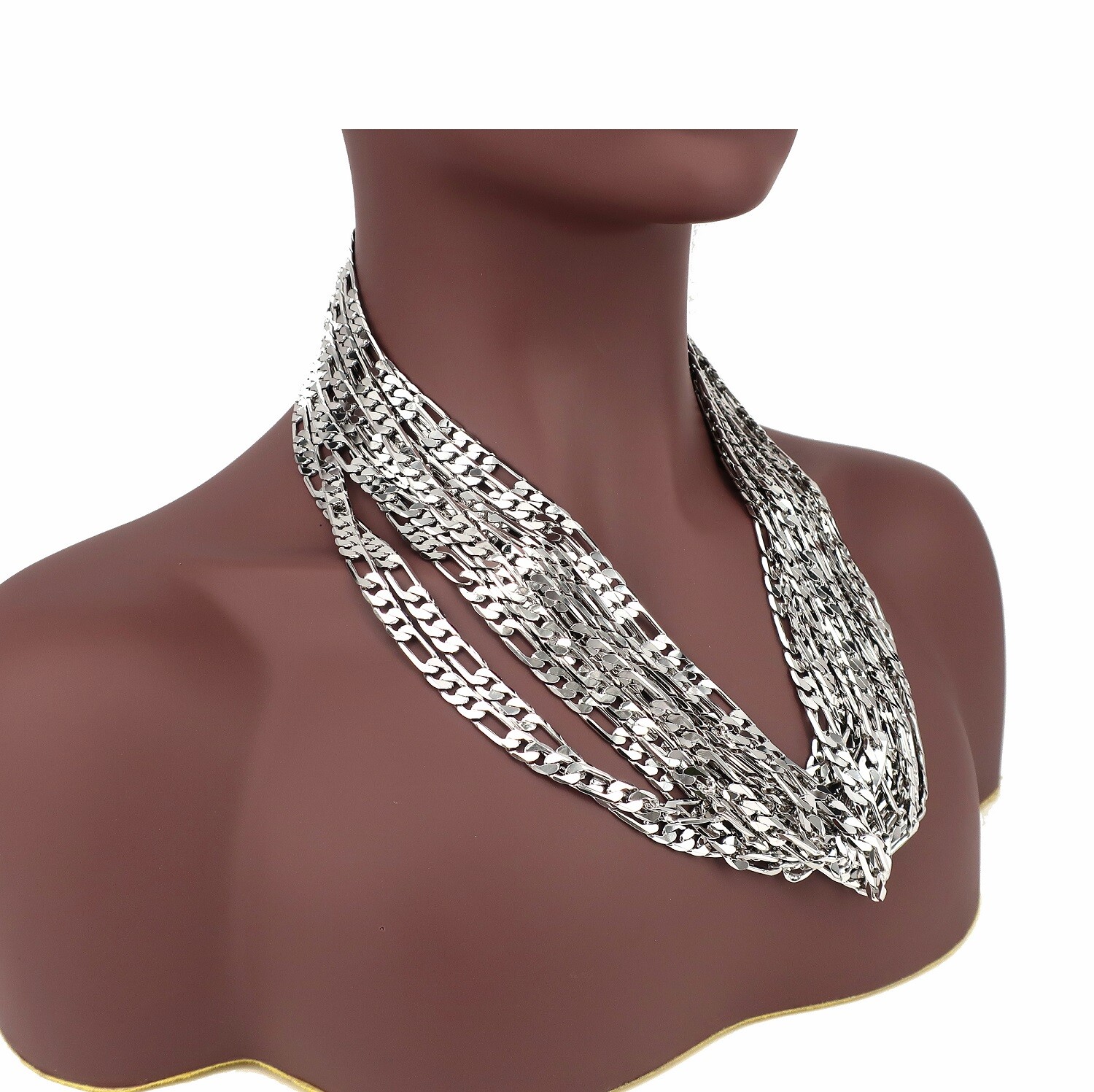 12 Piece 8mm Italian Figaro link Chain Necklace 14k White Gold Plated Wholesale