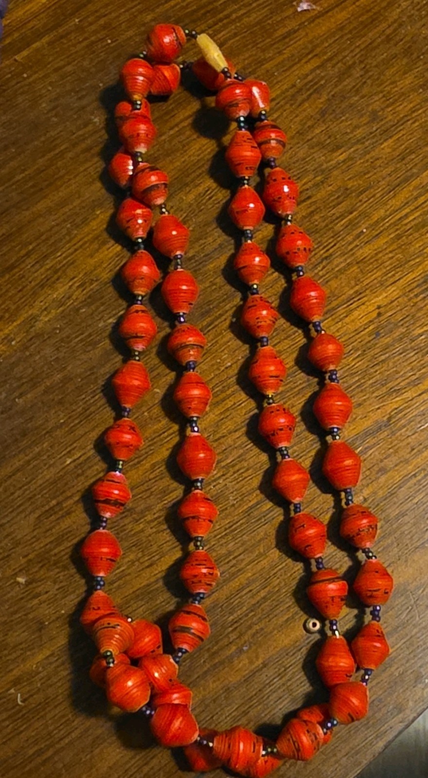 Beaded Necklace Lot of 3, Black Purple Orange, Wood & Plastic, Hook