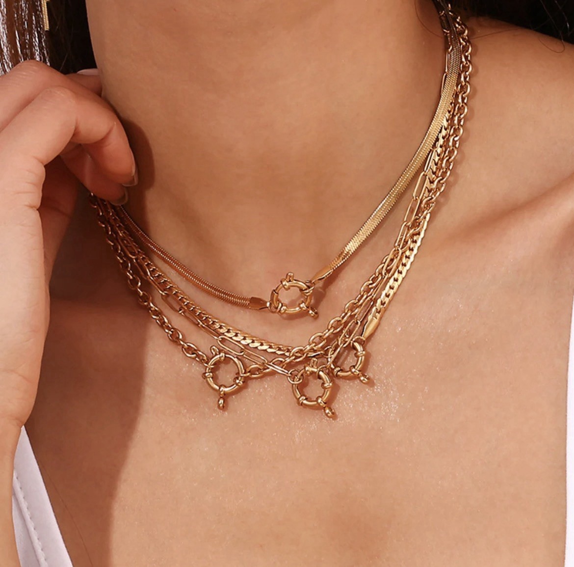 18K Gold PVD Stainless Steel Rolo Necklace 40cm with Statement Spring Clasp