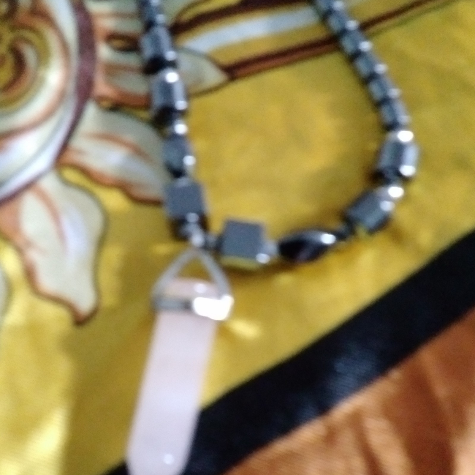Silver Tone Beaded Ball Chain Necklace with Pink Spike Charm Pendant