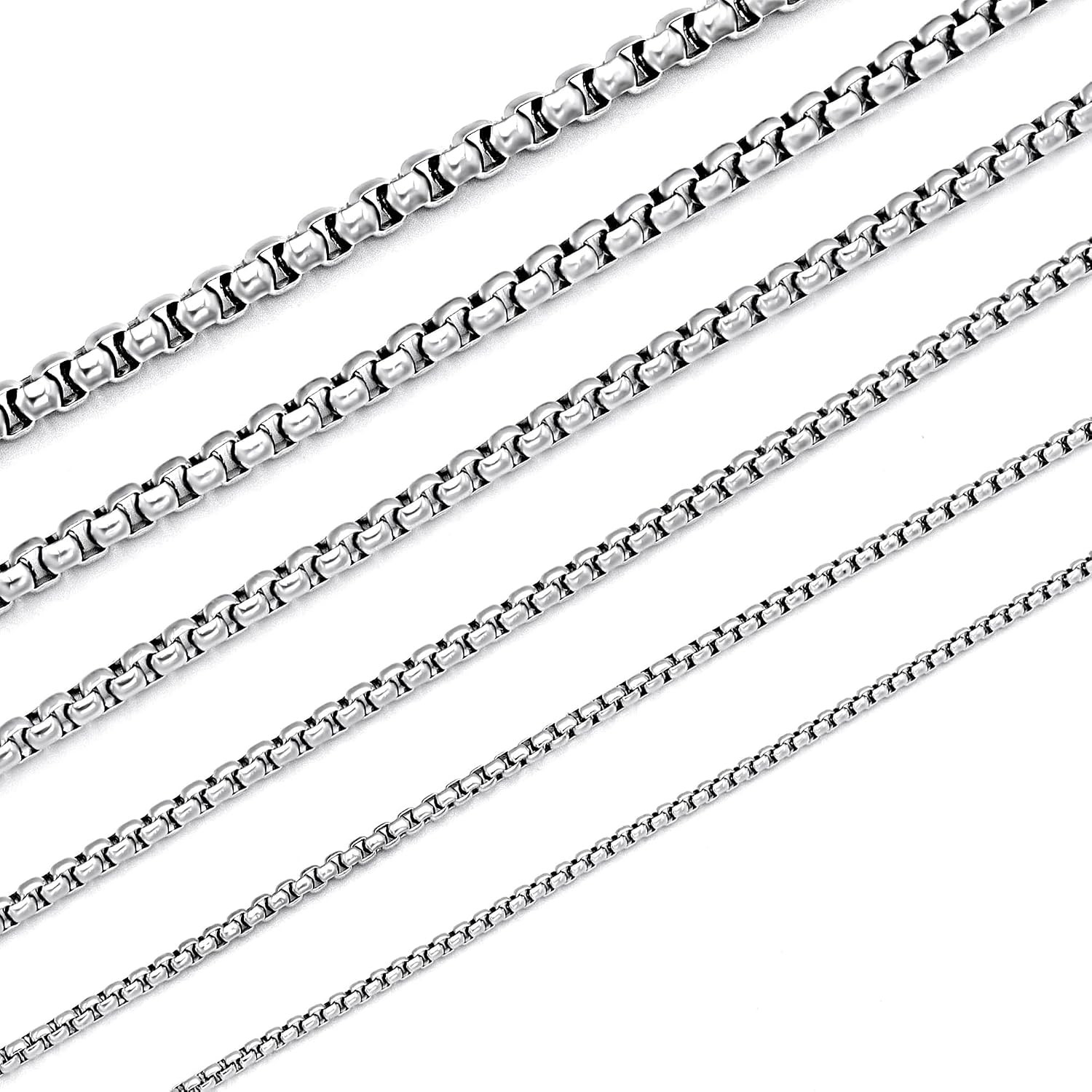 Square Rolo Chain Necklace Stainless Steel Round Box Necklace for Men Women/2mm-