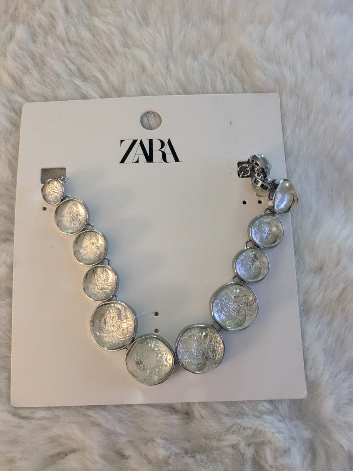 NWT Zara Romantic Feminine Necklace Silver Crystal Glass Beads Size 17″ L