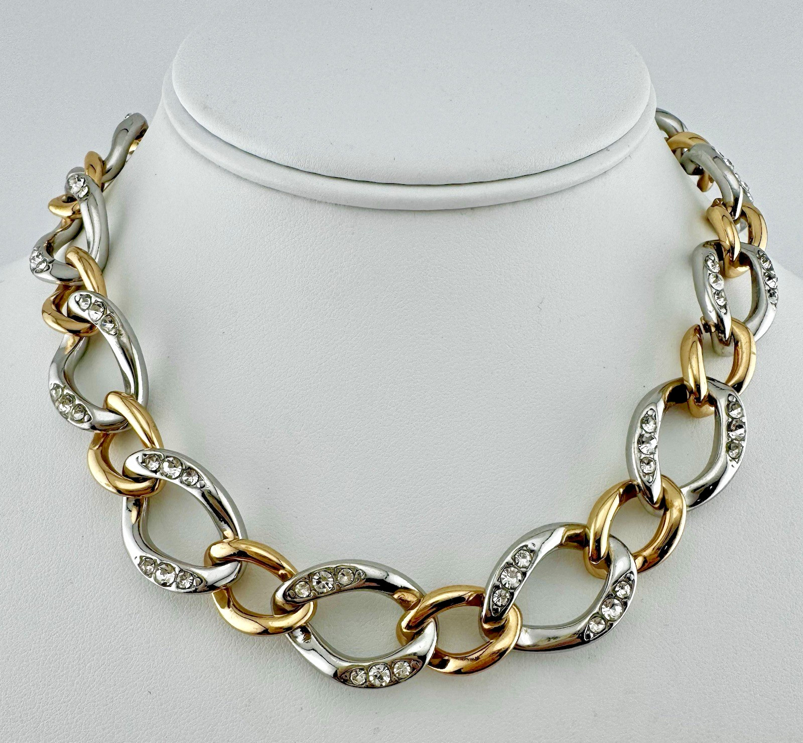 WHBM White House Black Market Rhinestone Link Necklace Gold Silver Tone NWOT