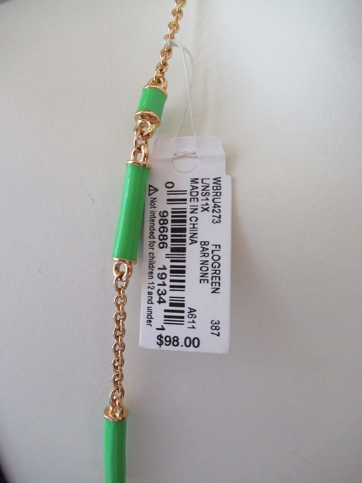 NWT Kate Spade Bar None Gold Plated Chain Scatter Necklace- Green-$98