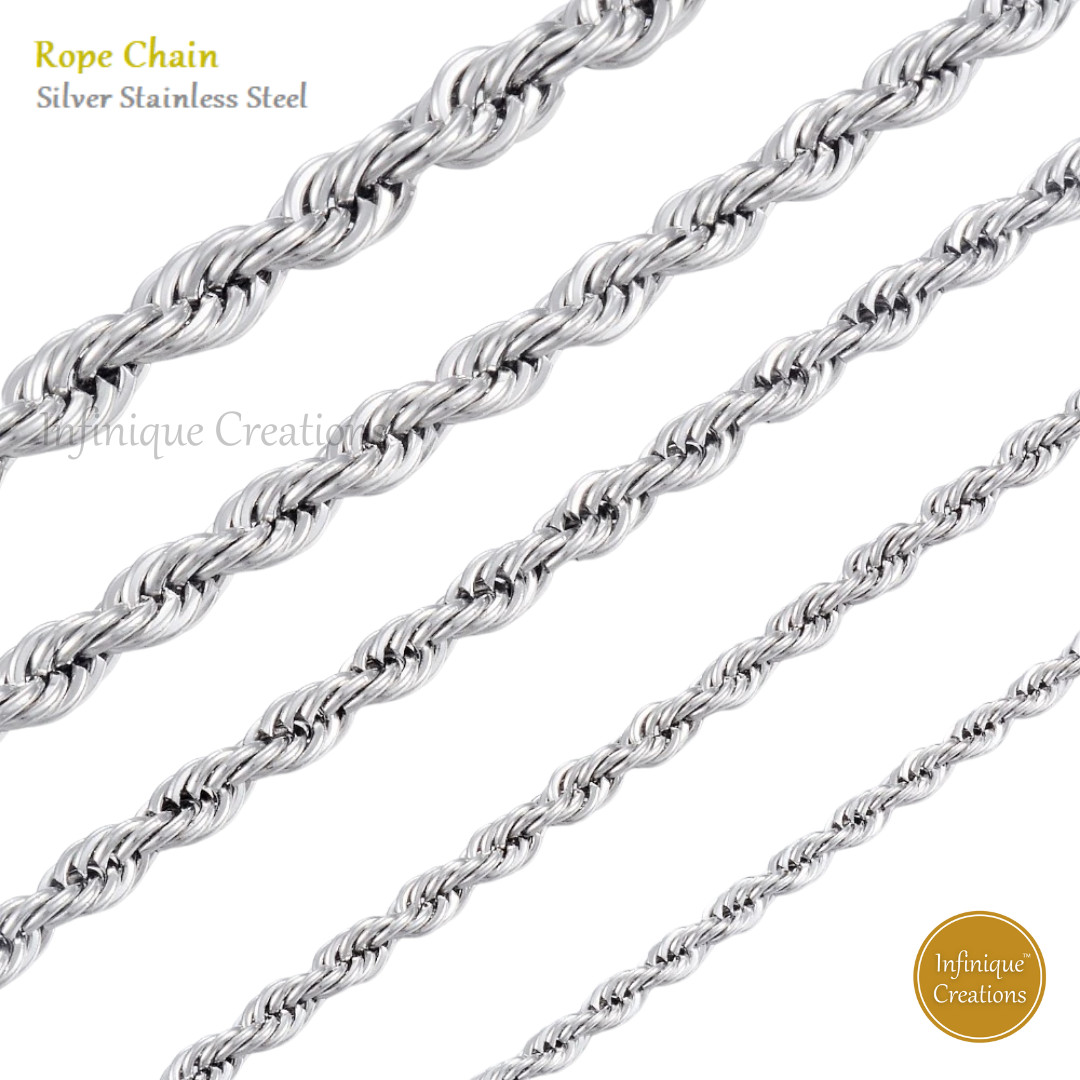 Stainless Steel Silver Rope Chain Bracelet Necklace Men Women 2mm to 8mm