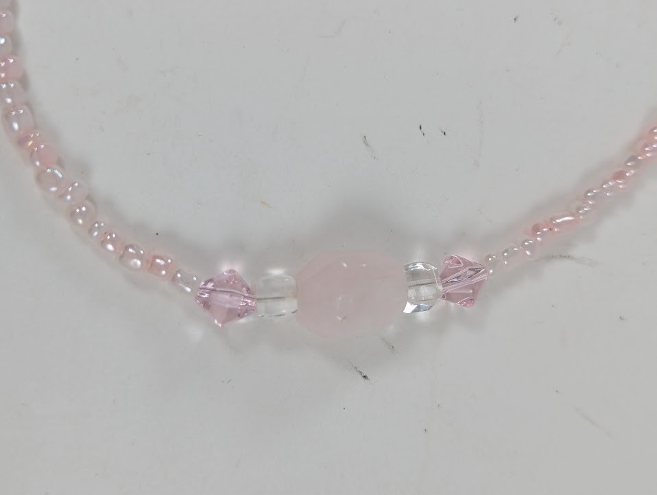 Pink Glass Beaded Necklace Lobster Claw Clasp Larger Middle Bead 24 inches