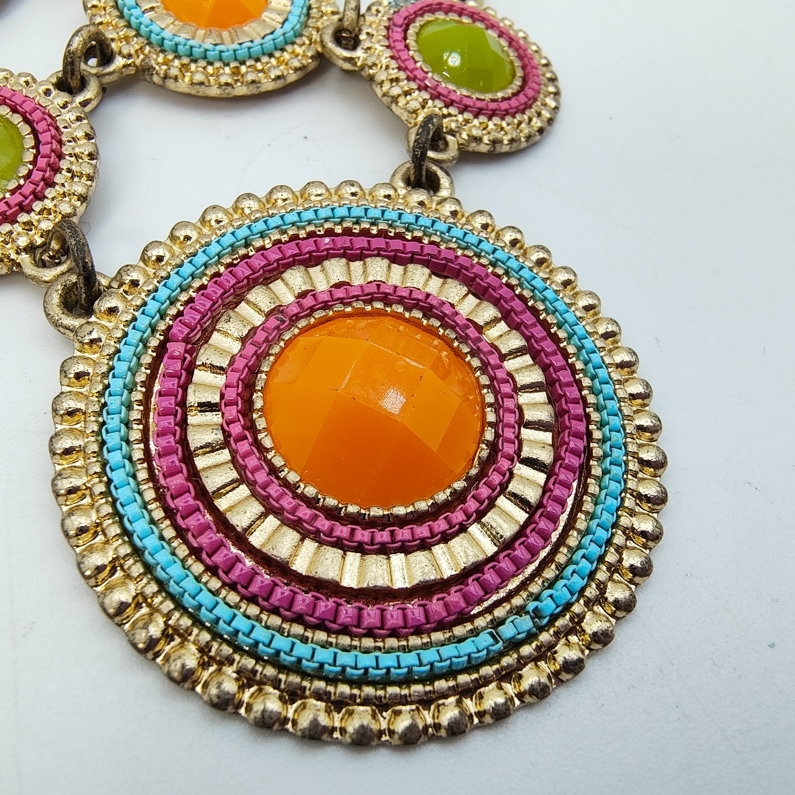 Boho Chic Beaded Medallion Bib Necklace Colorful Maximalist Ethnic Style