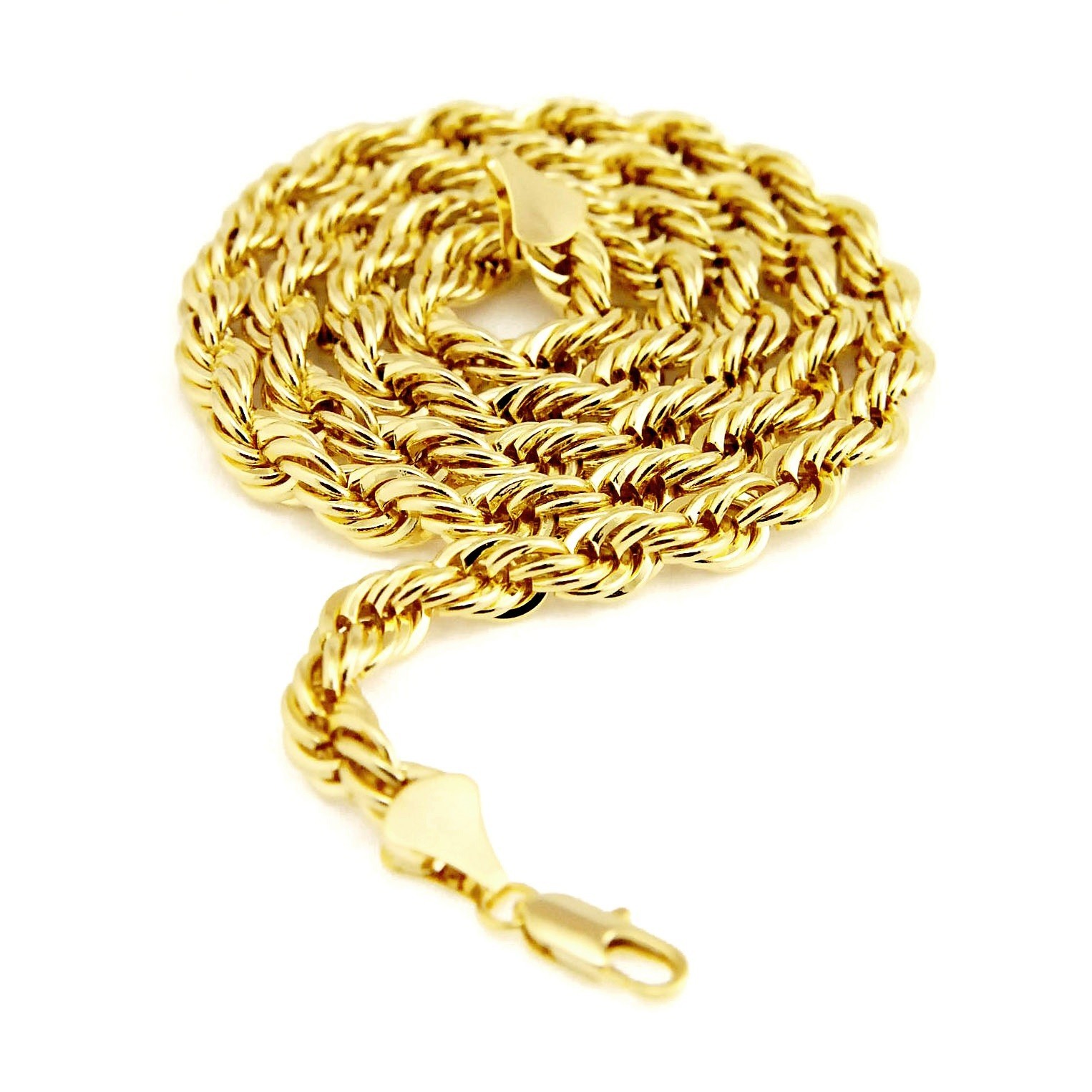 Men’s Heavy 4 5 6 7 8 9 10mm Rope Chain Necklace 14K Gold Plated 20″ 24″ 30″ 36″
