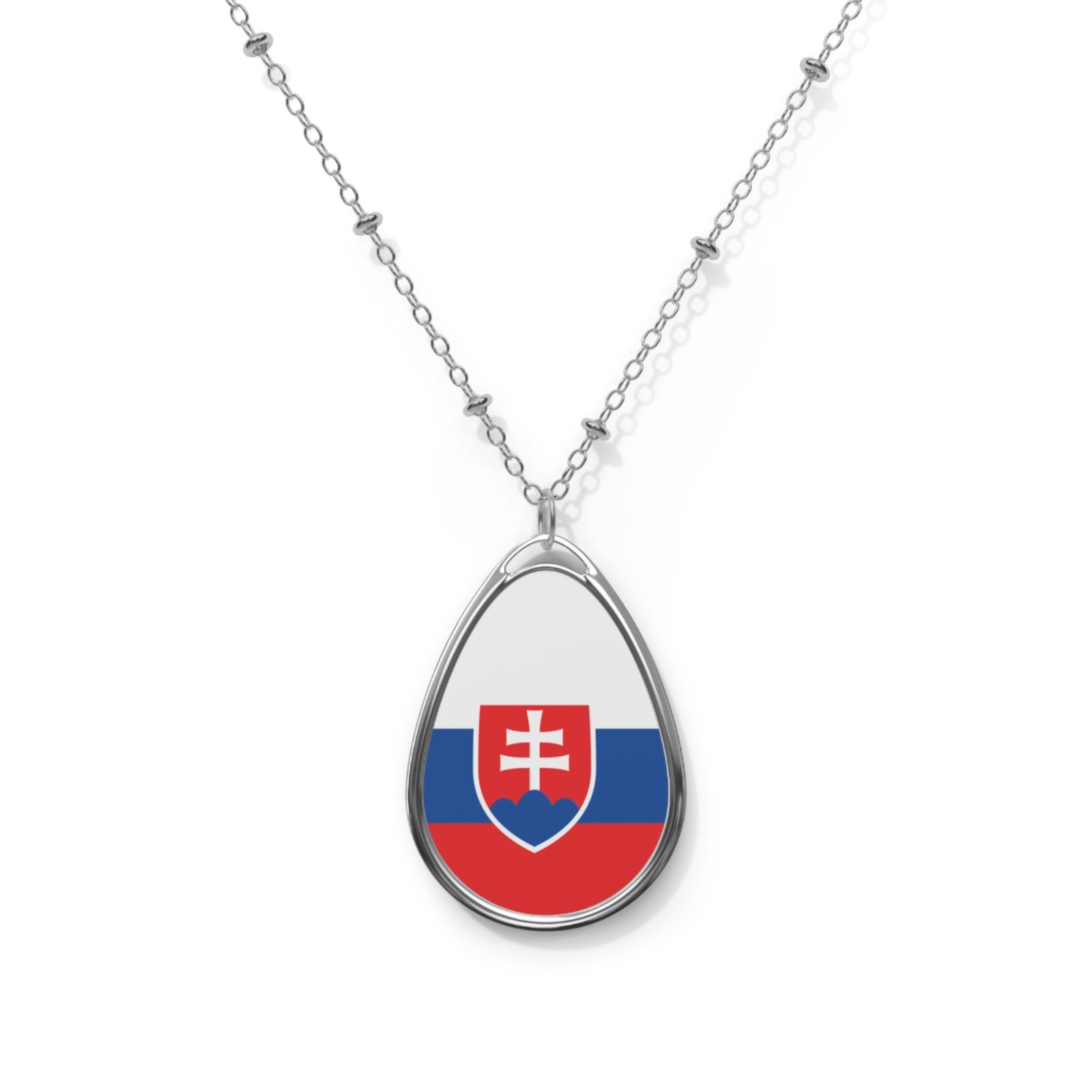 Slovakia Flag Oval Necklace – Patriotic Zinc Alloy Pendant – One Size /