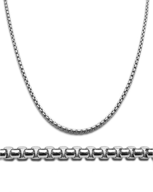 925 Sterling Silver Round Box Chain Necklace 2.5mm Rhodium Plated (250 Gauge)