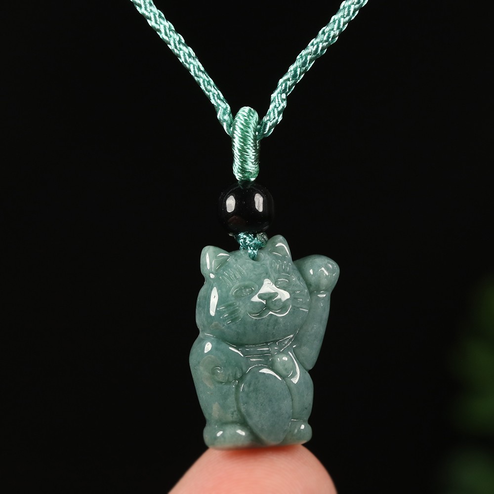 Certified Grade A Green 100% Natural Jadeite Jade Pendant Lucky Money Cat A10400