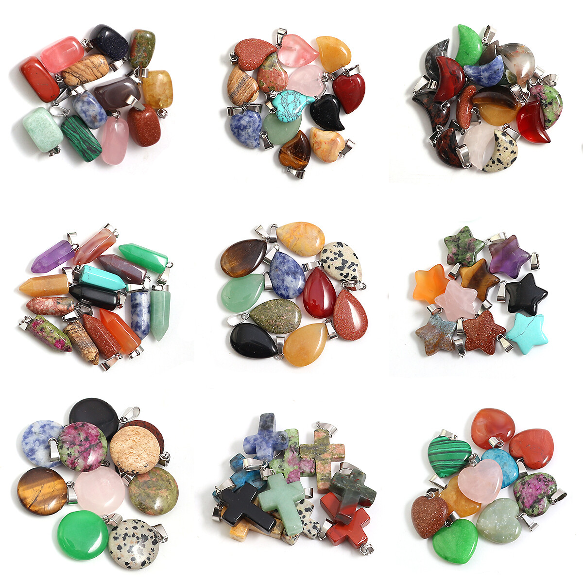 Multiple Shape Healing Crystal Natural stone Charms pendant for Jewelry 30pcs