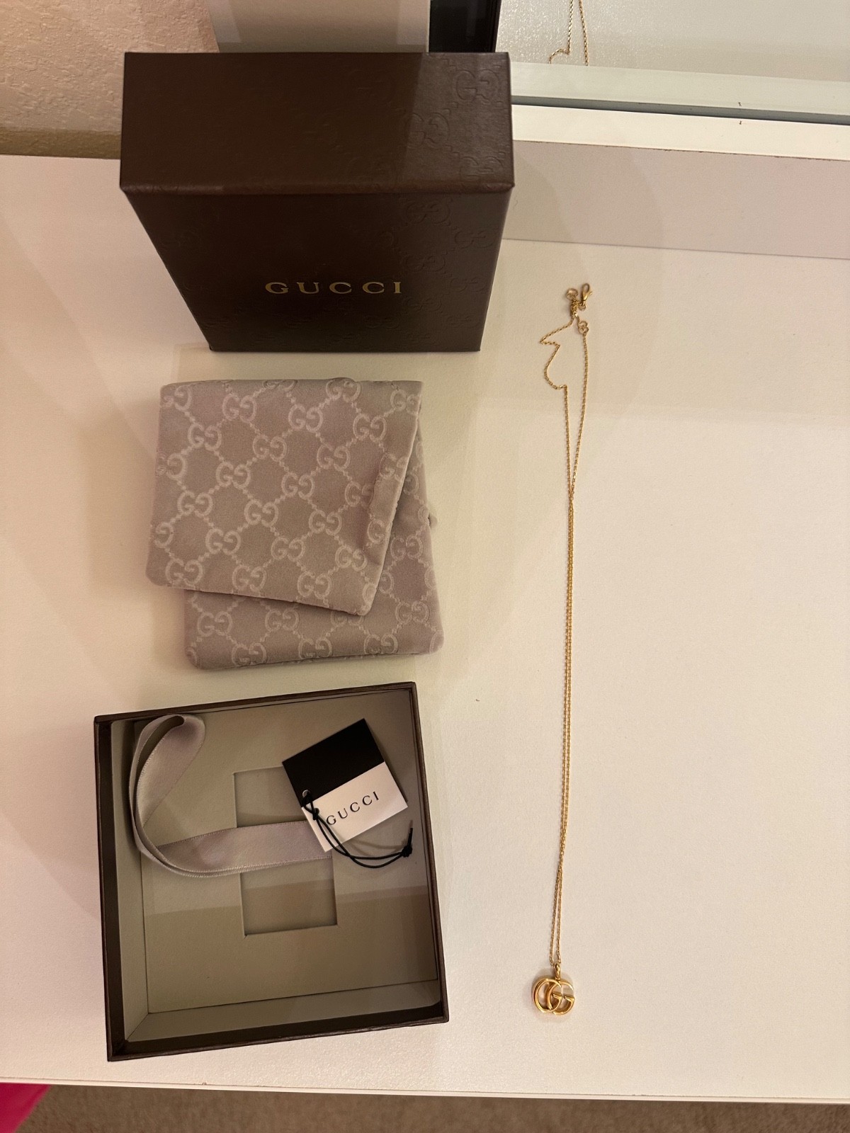 Authentic Gucci GG Running Long Necklace – 18K Yellow Gold – Excellent Used Cond