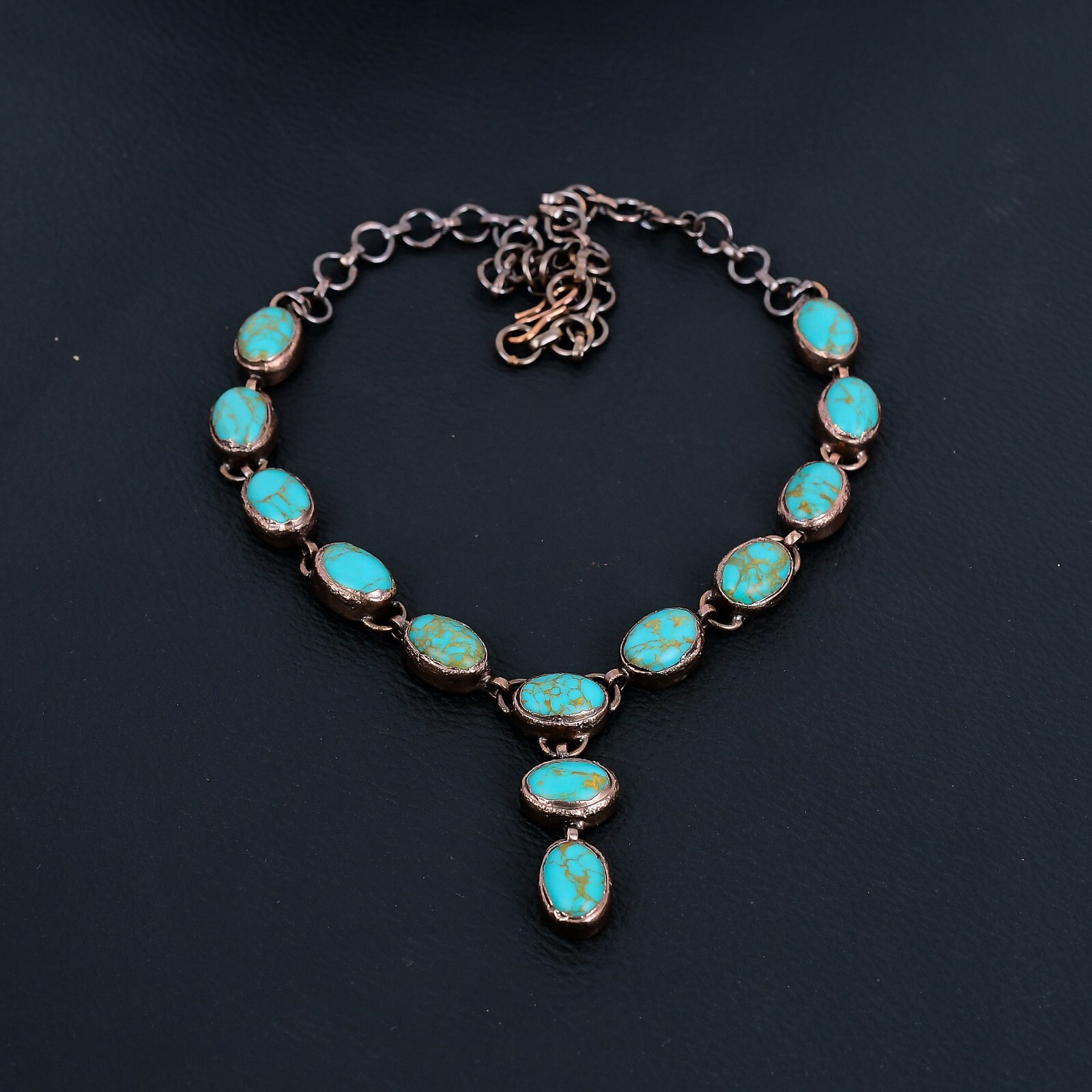 Arizona Turquoise Gemstone Handmade Copper Electroformed Necklace Jewelry