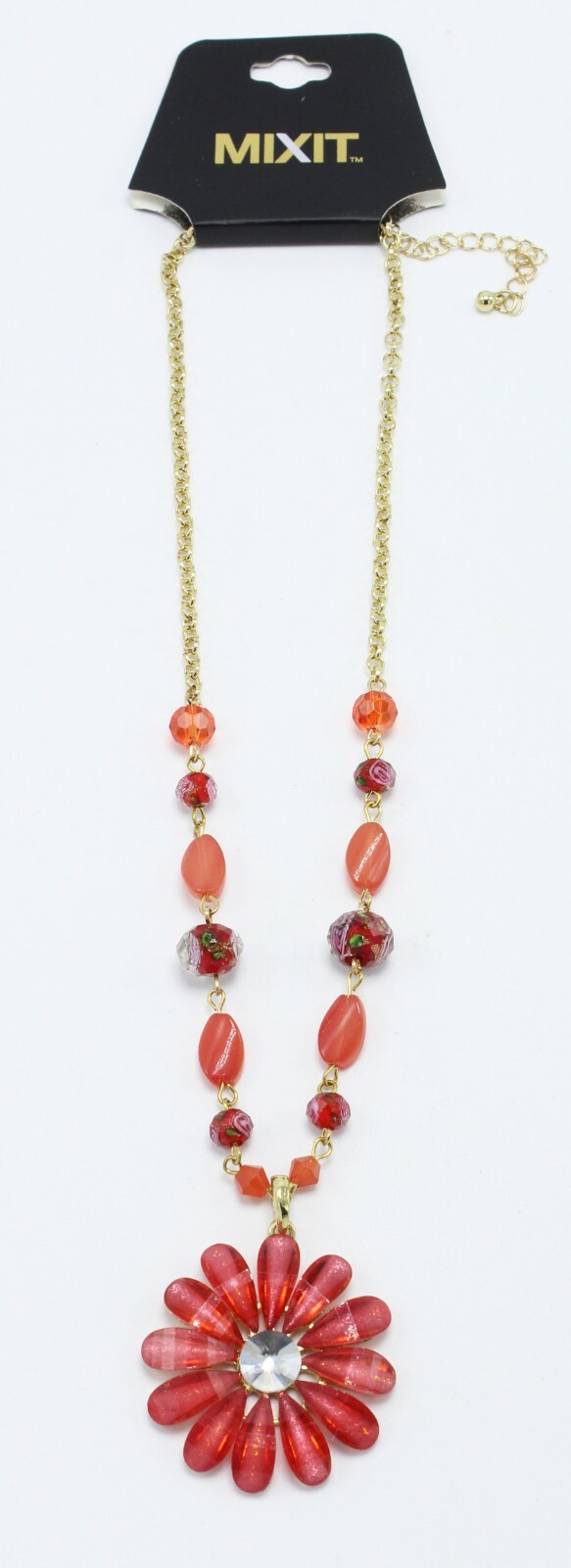 New Gold Necklace with Orange Rhinestone Flower Pendant by MIXIT nwt #N2692