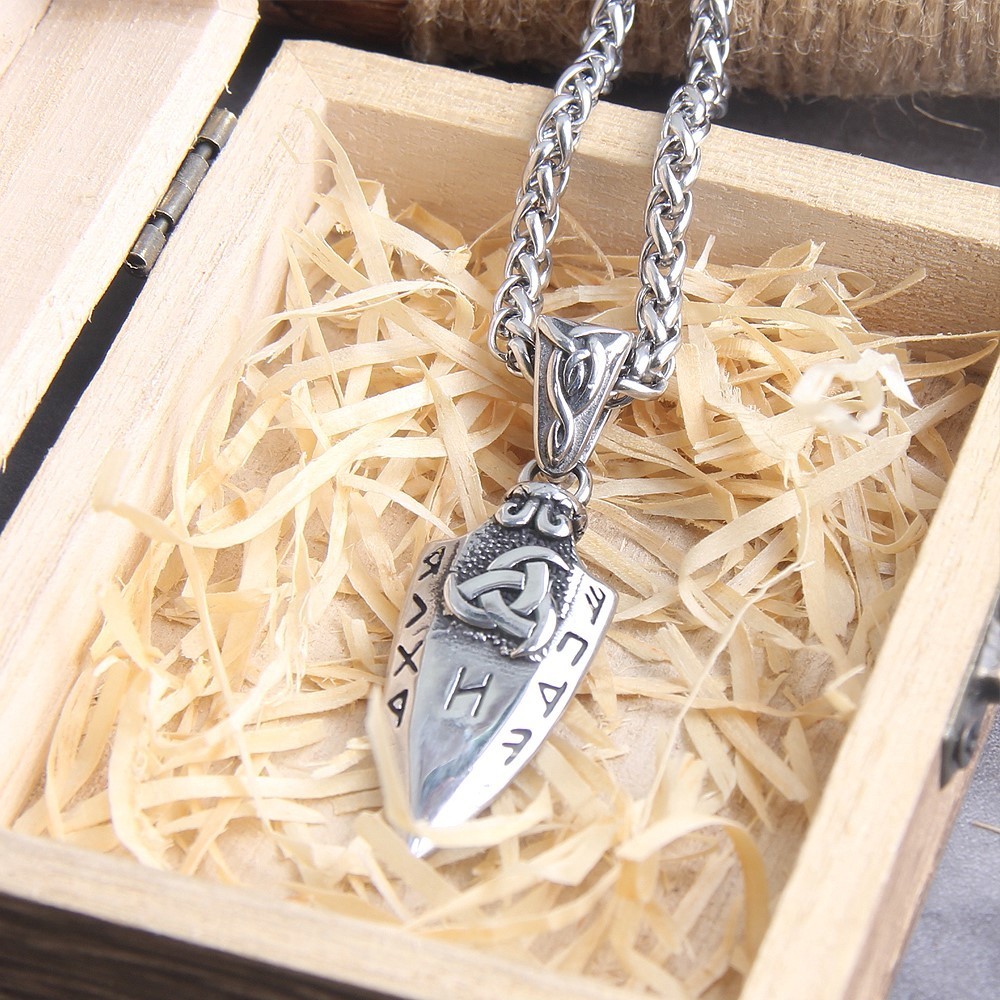 Viking Spearhead Pendant Necklace Norse Rune Triquetra Stainless Steel Men NEW