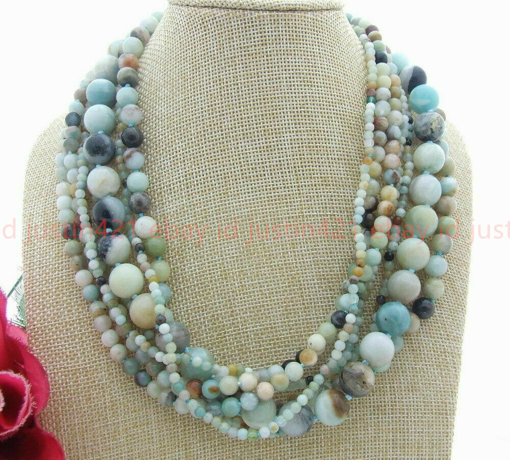 7 Strands 4-12mm Natural Multi-Color Amazonite Gems Round Beads Necklace 18″