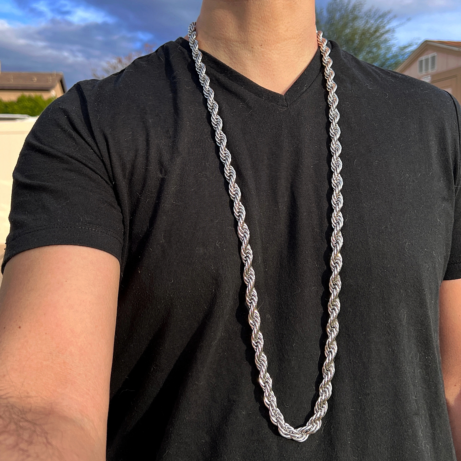 Mens 316L Stainless Steel Rope Chain Silver Hip Hop Necklace 10MM Thick 40″ Inch
