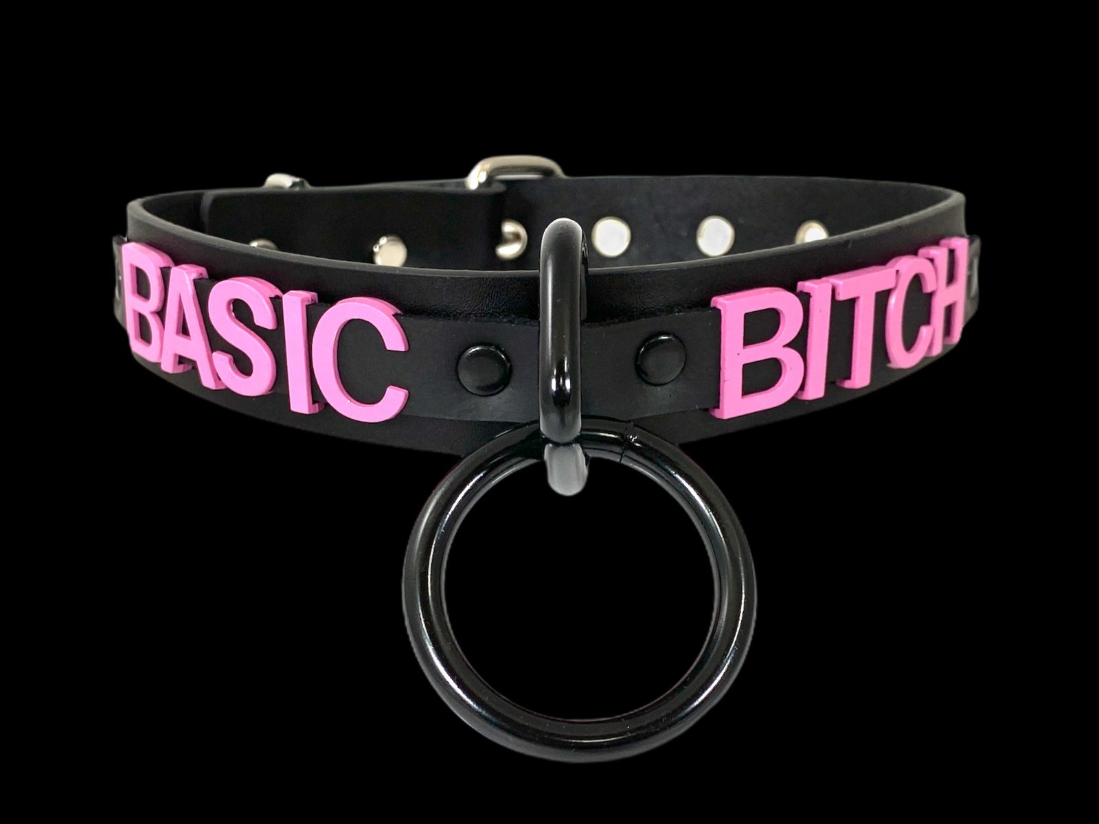 Name Bondage Collar Black O Ring Pink Letter Slave Leather BDSM Slut Choker